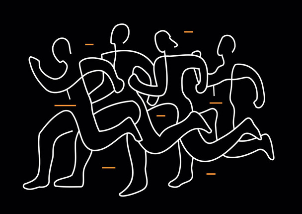 Running race, line art stylized. Illustration of group of running racers. Continuous line drawing design.Isolated on black background. Vector available. Web - Vector, Image