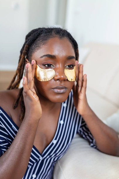 Beauty And Skin Care. Portrait Of Attractive Black Female With Under Eye Patches Standing , Cropped Image, Closeup With Copy Space - Zdjęcie, obraz