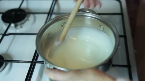 Vanilla pudding preparing for homemade cake - Footage, Video