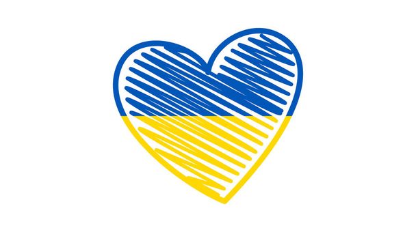 Hart in Oekraïense kleuren. Geel en blauw krabbelhartje op witte achtergrond. Vectorillustratie - Vector, afbeelding