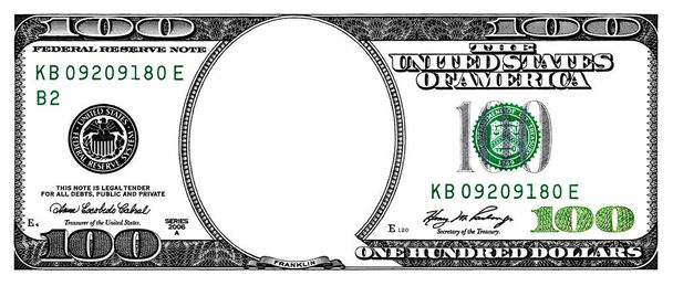 Граница за 100 долларов с пустой прозрачной средней площадью для дизайнерских целей - Фото, изображение