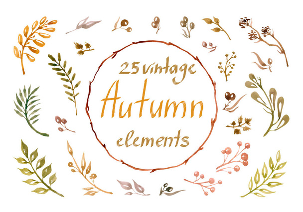 Handgeschilderde aquarel bladeren Herfst vintage collectie. Het is perfect voor kaarten, patronen, bloemen composities, frames, trouwkaarten en uitnodigingen. - Foto, afbeelding