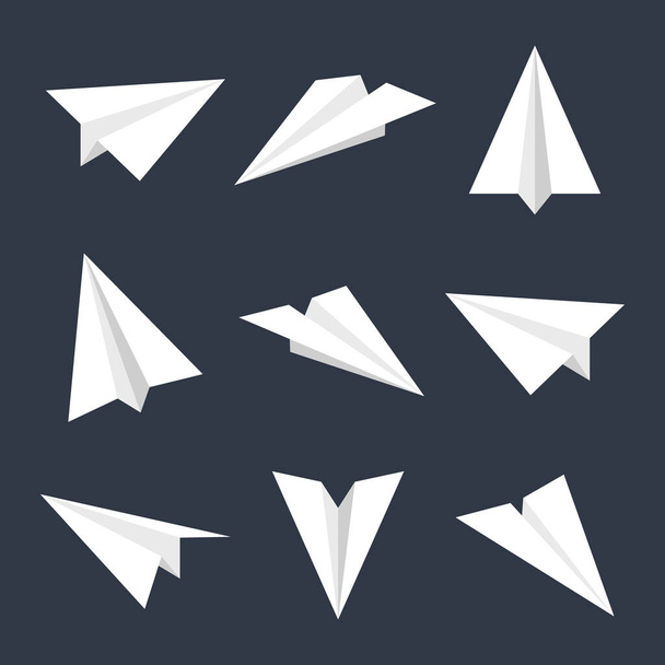 Realistic white paper planes collection. Handmade origami aircraft in flat style. Paper toy for a child. Business concept element, project startup and goal achievement. Vector illustration. - Vektor, Bild