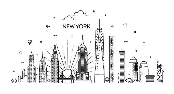 Linear banner of New York city. Vector illustration - Vektör, Görsel