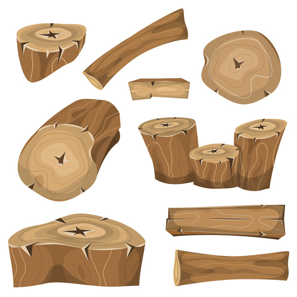 Wood Logs, Trunks And Planks Set - Vector, Image