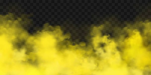 Realistic yellow colorful smoke clouds, mist effect. Fog isolated on transparent background. Vapor in air, steam flow. Vector illustration - Vektor, Bild
