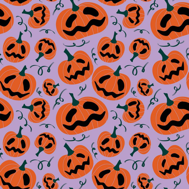 Kawaii cute cartoon Halloween pumpkins seamless autumn harvest pattern for wrapping paper and fabrics and packaging and textiles and kids clothes print and accessories. High quality illustration - Fotoğraf, Görsel