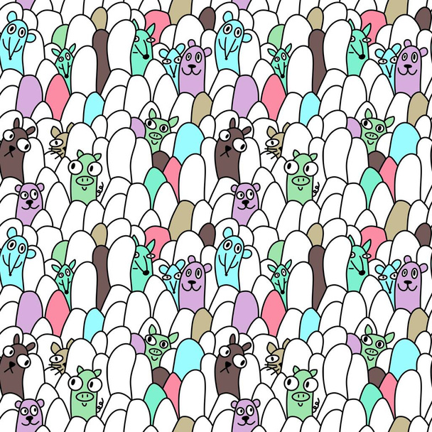 Cartoon animals and stones seamless doodle monsters pattern for wrapping paper and kids clothes print and Halloween accessories and study notebooks and fabrics and linens. High quality illustration - Fotó, kép