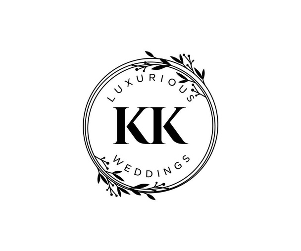 KK Initials letter Wedding monogram logos template, hand drawn modern minimalistic and floral templates for Invitation cards, Save the Date, elegant - Vektor, kép