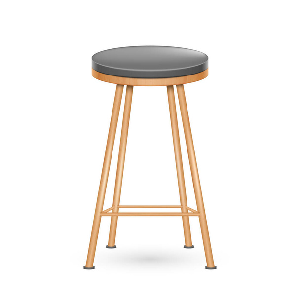 Wooden бар табуретка реалистичный объект. Современная мебель для кухни. Удобное кресло на высоких ногах для ресторана или кафе. Трехмерная векторная иллюстрация - Вектор,изображение