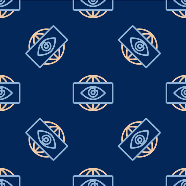 Ligne Big Brother icône de l'oeil électronique isolé motif sans couture sur fond bleu. Technologie de surveillance mondiale, systèmes informatiques et sécurité des réseaux. Vecteur. - Vecteur, image