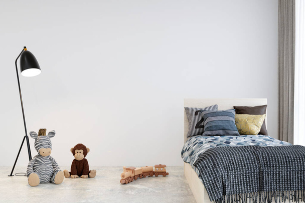 Διακόσμηση τοίχου σε ένα άνετο παιδικό υπνοδωμάτιο. 3d απόδοση απεικόνισης. - Φωτογραφία, εικόνα
