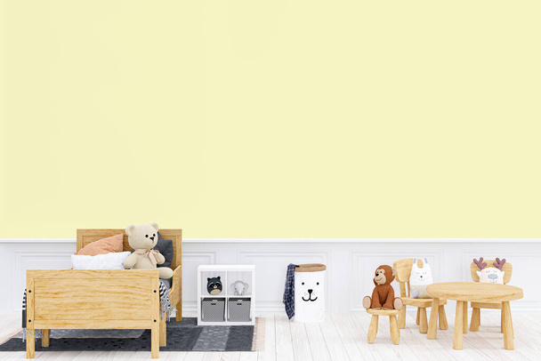 Dětská ložnice zeď mockup, 3D vykreslené ilustrace s přizpůsobitelným pozadím. - Fotografie, Obrázek