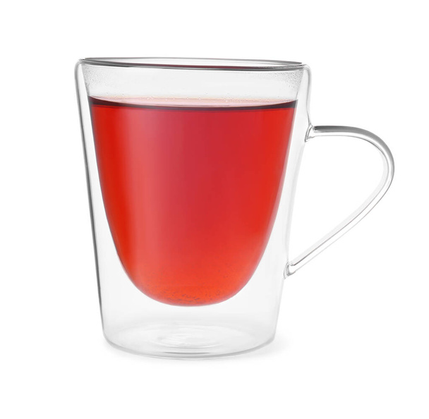 Glass mug of tasty tea isolated on white - Foto, Bild