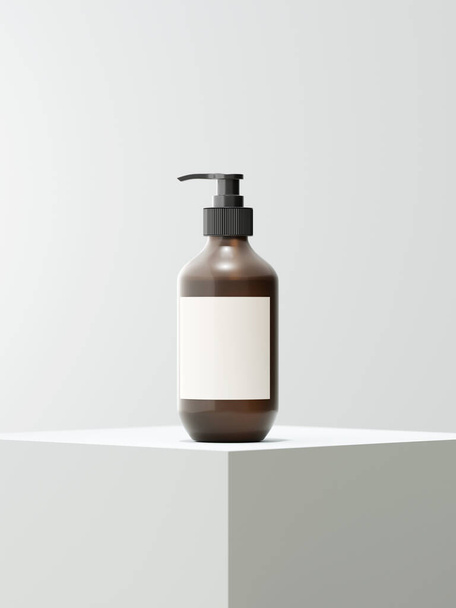 Realistic cosmetic pump bottle product presentation. 3D rendering. - Foto, afbeelding