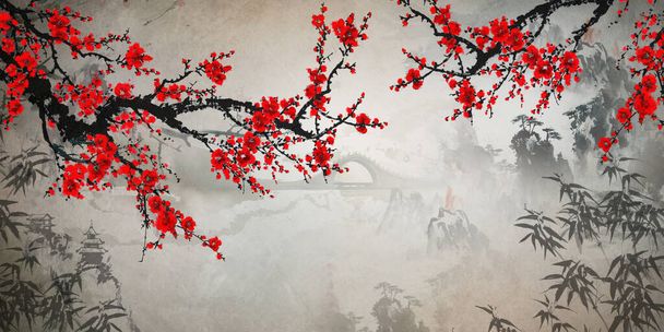 Branches with sakura flowers. Photo wallpaper - Photo, Image