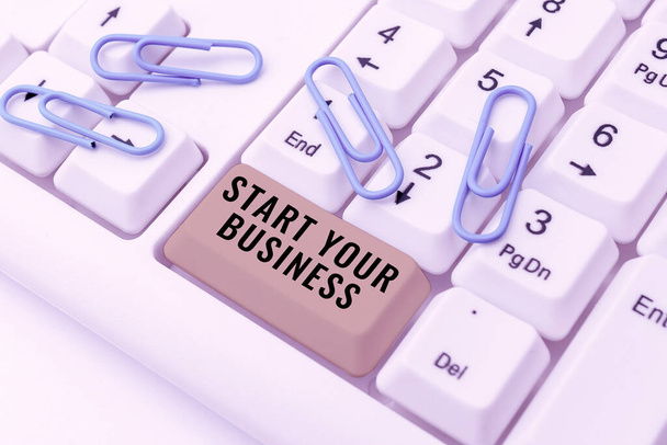 Text sign showing Start Your Business, Word for going into a New Venture Create New Product Services - Foto, Imagem