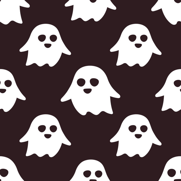 ghost seamless pattern, halloween vector wallpaper on dark background, cartoon illustration in flat style - Vetor, Imagem