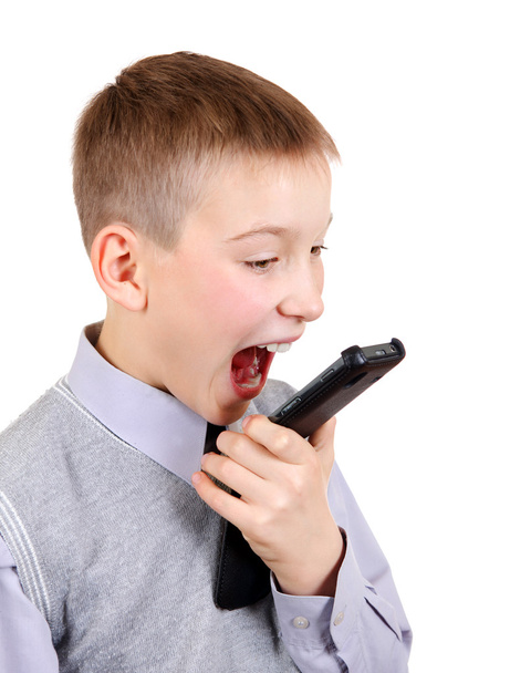 Kid with Cellphone - Фото, изображение