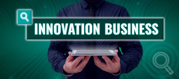 Display concettuale Innovazione Business, Business approach Introdurre nuove idee Flussi di lavoro Metodologia Servizi - Foto, immagini