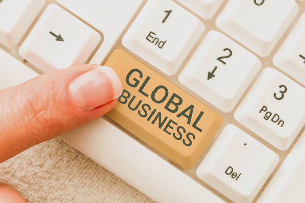 Fogalmi felirat Global BusinessTrade and business system a company do across the world, Üzleti megközelítés Kereskedelmi és üzleti rendszer a vállalat csinál szerte a világon - Fotó, kép
