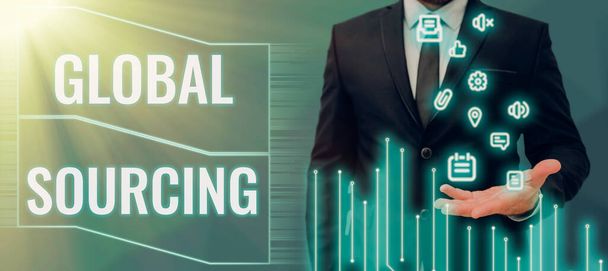 Kézírás jel Global Sourcingpractice beszerzés a globális piacon az áruk, Üzleti ötlet gyakorlat beszerzés a globális piacon az áruk - Fotó, kép