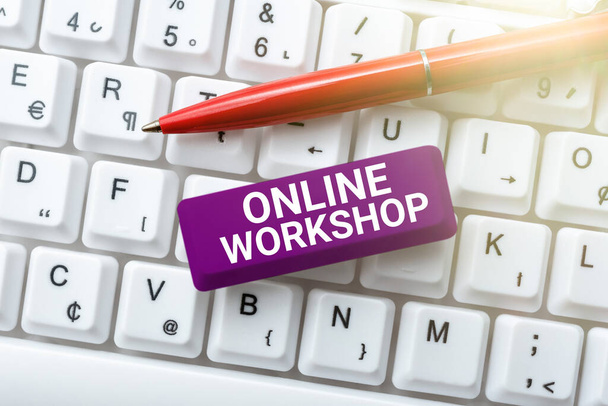 Inspiráció mutató jel Online Workshopshow áruk és áruk az elektronikus honlapok, Word Írta a show-k áruk és áruk az elektronikus honlapok - Fotó, kép