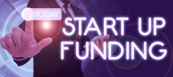 Kézírás jel Start Up Fundingstart befektetni pénzt újonnan létrehozott cég vagy kampány, Üzleti koncepció kezd befektetni pénzt újonnan létrehozott cég vagy kampány - Fotó, kép