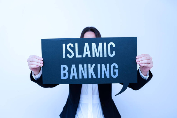 Вдохновение, показывающее знак исламского банкинга системы, основанной на принципах исламского права, Обзор бизнеса Банковская система, основанная на принципах исламского права - Фото, изображение