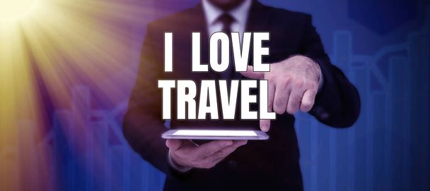 Muestra muestra I Love Travel, escaparate de negocios Sé un fan de viajar en viajes descubre nuevos lugares - Foto, Imagen