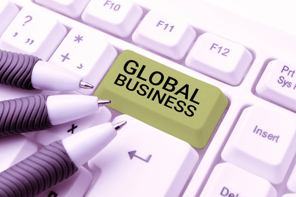 Writing displaying text Global BusinessTrade and business system a company doing across the world, Word for Trade and business system a company doing across the world - Photo, Image