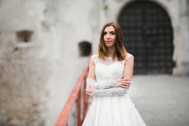 Beautiful luxury bride in elegant white dress. - Fotoğraf, Görsel