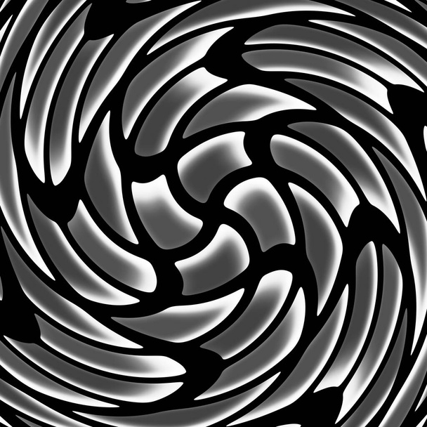 3Dイラストで黒と白の3D抽象歪んだ旋回形状の現代的な流行の背景 - 写真・画像