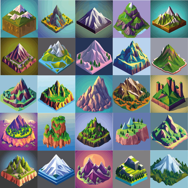 Low poly mountains landscape vector set. Vector illustration - Vector, Image
