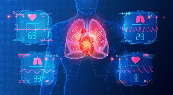 Кардиолегочный мониторинг и гемодинамический мониторинг - новые технологии для мониторинга функции сердца и дыхания - концептуальная иллюстрация - Фото, изображение