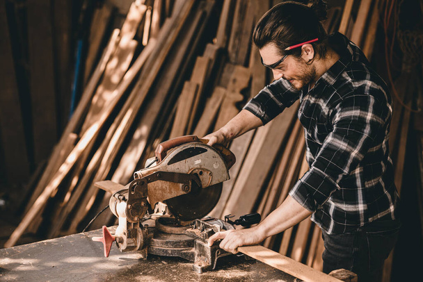 Professional Carpenter man authentic Handcraft  Wood worker. Joiner or furniture builder home diy projects maker male. - Foto, Bild