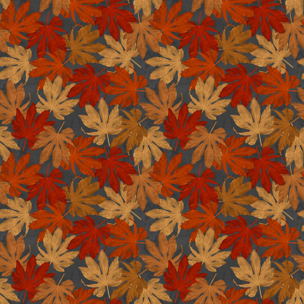seamless pattern design with autumn season leaves and watercolor texture - Fotó, kép