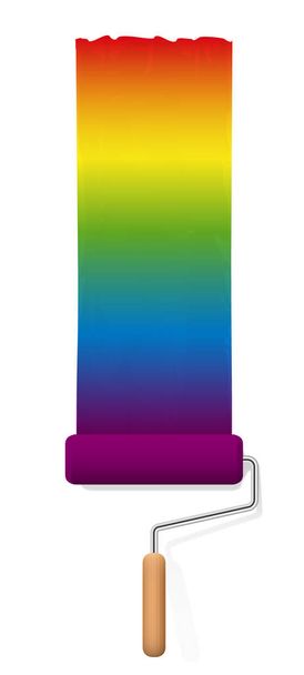 Paint roller painting a rainbow colored magic field. Everything is made really colorful. Isolated vector illustration on white background. - Vector, Image