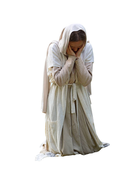 Samotny martwić święty poświęcić młody izraelski Żyd biały stary retro sukienka sukienka dama twarz zapytaj życzenie zaufać Panu Jezusowi Chrystusowi. Grzech arabski nastolatek dusza duch ręka dziękować chwała biblijny historia pokój łaska ręka myśleć - Zdjęcie, obraz