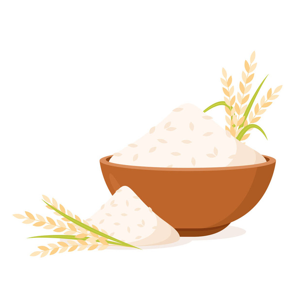 Riz en bol vecteur. Caricature sur le riz japonais. Blé. - Vecteur, image