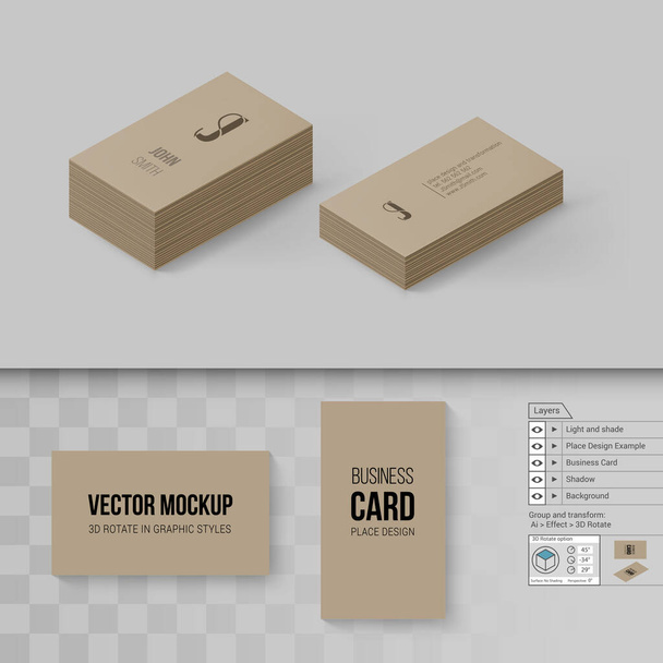 Brown Business Cards Template. Branding Mock Up with 3D Rotate Options on Gray and Transparent Background - Wektor, obraz