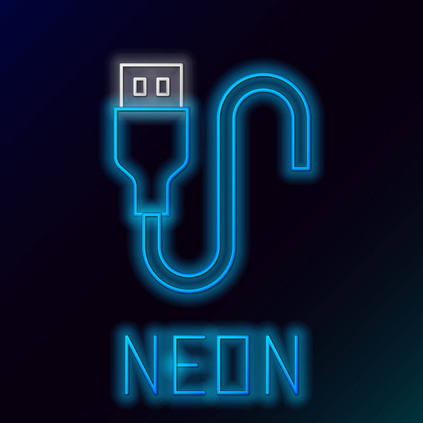 Világító neon vonal USB kábel ikon elszigetelt fekete alapon. Csatlakozók és aljzatok PC-hez és mobil eszközökhöz. Színes vázlat koncepció. Vektor. - Vektor, kép