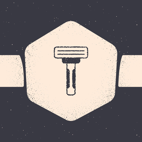 Grunge Afeitado icono de afeitar aislado sobre fondo gris. Dibujo vintage monocromo. Vector. - Vector, Imagen