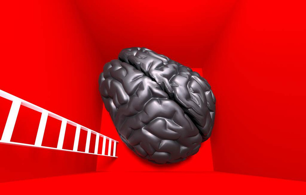 depressives Gehirn in roter Umgebung - 3D-Darstellung - Foto, Bild
