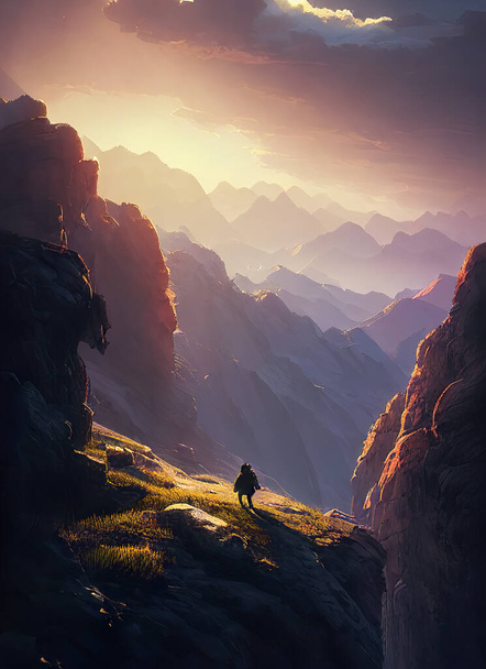 dventurous Man on a Rocky Mountain. Adventure Composite. - Photo, Image