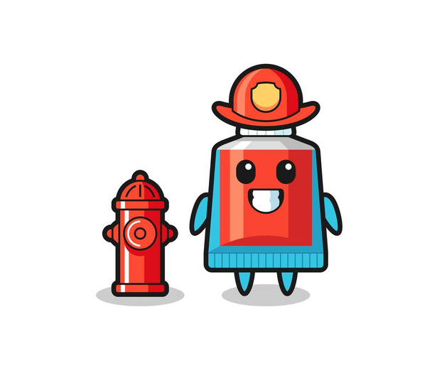 Mascote personagem de pasta de dentes como um bombeiro, design bonito - Vetor, Imagem