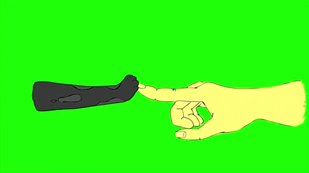 Zielony ekran wideo animacja ręki kota i dotykanie ludzkiej ręki - Materiał filmowy, wideo