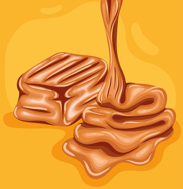 karamel in gele achtergrond poster - Vector, afbeelding