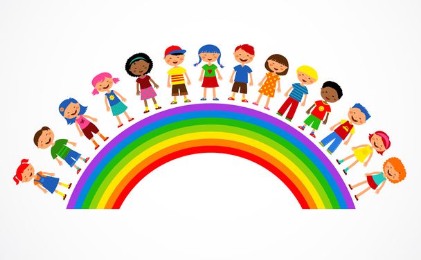 regenboog met kinderen, kleurrijke vectorillustratie - Vector, afbeelding