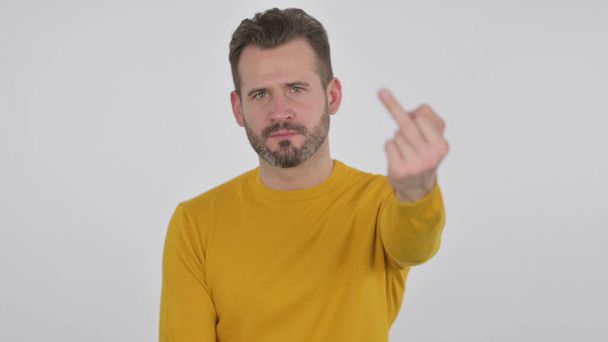 Portrait of Mature Adult Man Showing Middle Finger Sign , White Background - Foto, Imagem